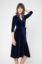 Load image into Gallery viewer, CAMEO- VELVET WRAP DRESS IN SAPPHIRE AND EMERALD
