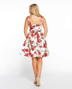 EVA ROSE- FOLD-OVER FIT & FLARE FLORAL DRESS