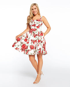 EVA ROSE- FOLD-OVER FIT & FLARE FLORAL DRESS