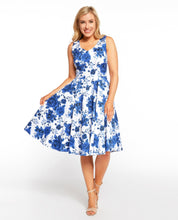 Load image into Gallery viewer, EVA ROSE- BLUE FLORAL FIT &amp; FLARE
