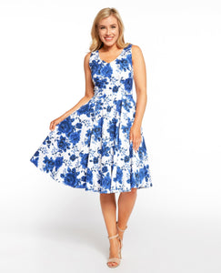 EVA ROSE- BLUE FLORAL FIT & FLARE