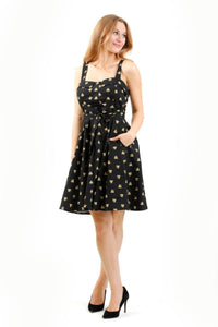 EVA ROSE-  BLACK BEE PRINT FIT & FLARE
