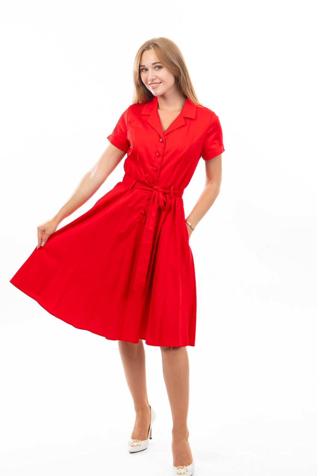 EVA ROSE- SHIRT DRESS SOLID BLACK OR RED