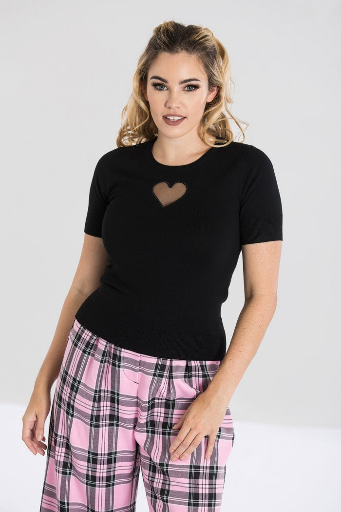 HELL BUNNY- HEART KNIT TOP BLACK OR RED
