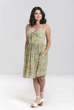 Load image into Gallery viewer, HELL BUNNY- YELLOW FLORAL SPAGHETTI STRAP DRESS
