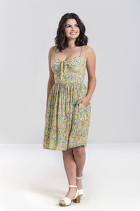 HELL BUNNY- YELLOW FLORAL SPAGHETTI STRAP DRESS
