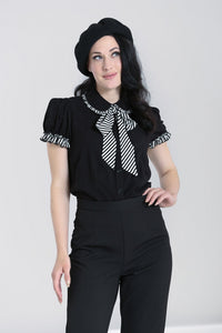 FINAL SALE HELL BUNNY- STRIPED TRIMMED BLOUSE