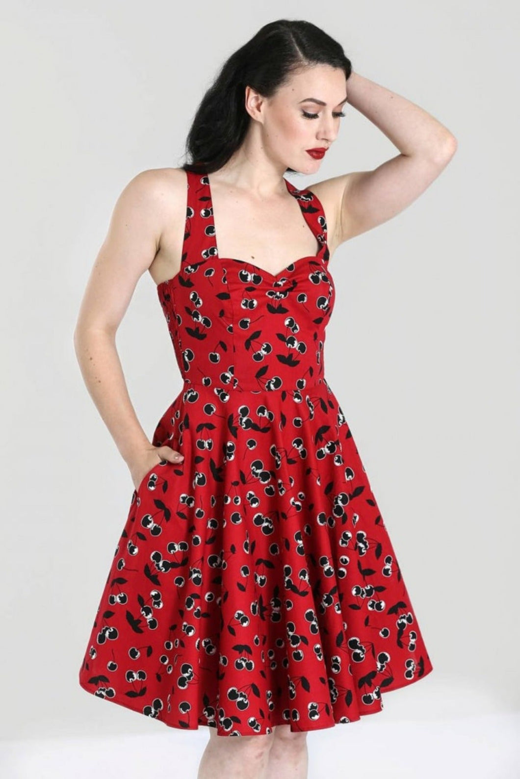 red cherry print dress HVN Morgan Mini Dress in Red Cherry UFO No More