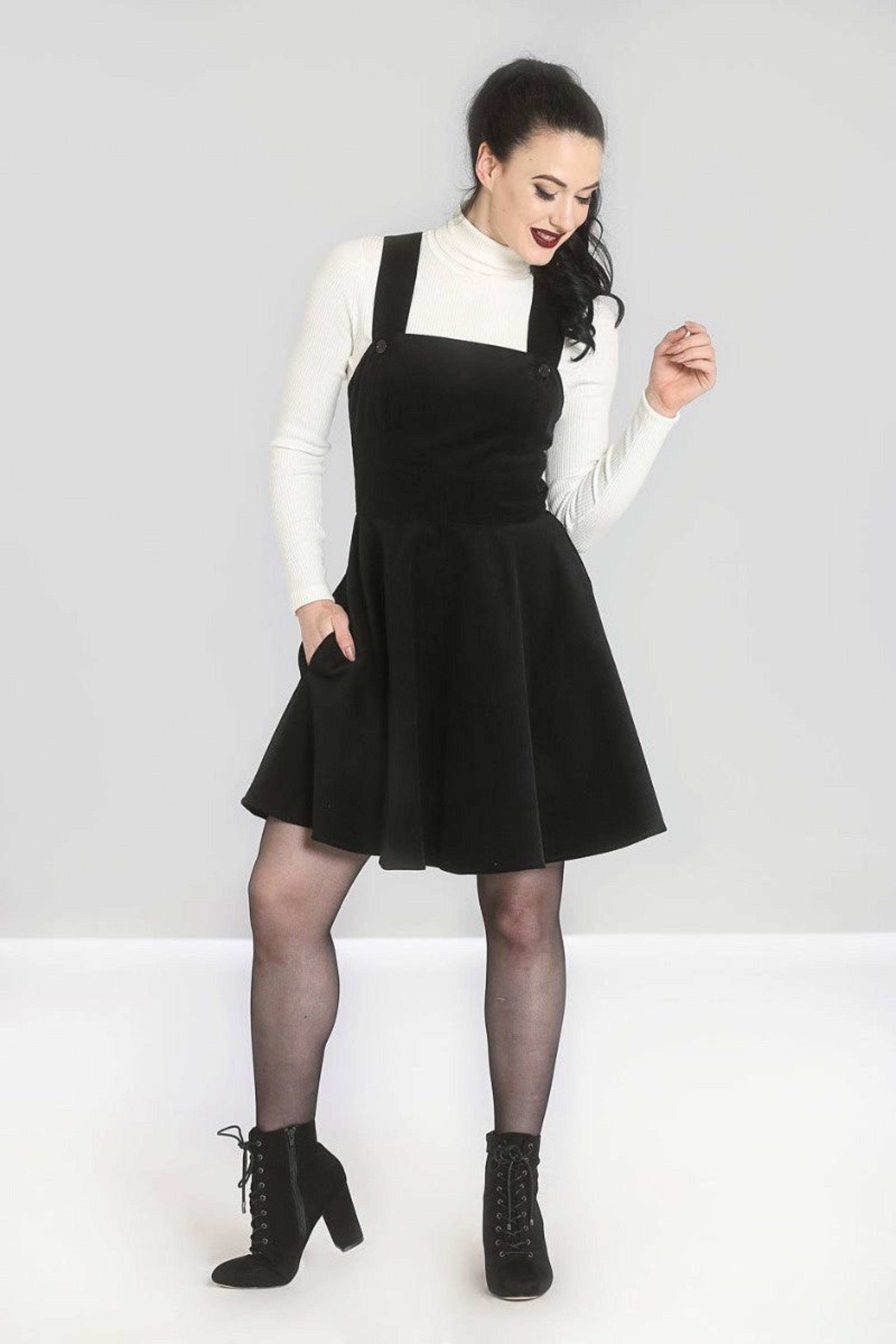 HELL BUNNY- PINAFORE DRESS BLACK OR WINE – HepKat Clothing
