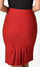 Load image into Gallery viewer, VOODOO VIXEN- RED PLEAT PENCIL SKIRT
