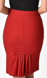 VOODOO VIXEN- RED PLEAT PENCIL SKIRT