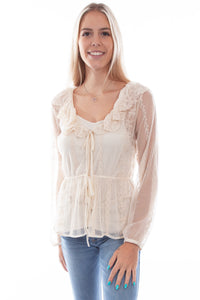FINAL SALE SCULLY- SHEER IVORY BLOUSE