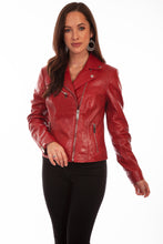 Load image into Gallery viewer, SCULLY- RED LEATHER MOTO JACKET
