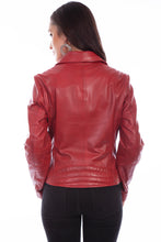 Load image into Gallery viewer, SCULLY- RED LEATHER MOTO JACKET
