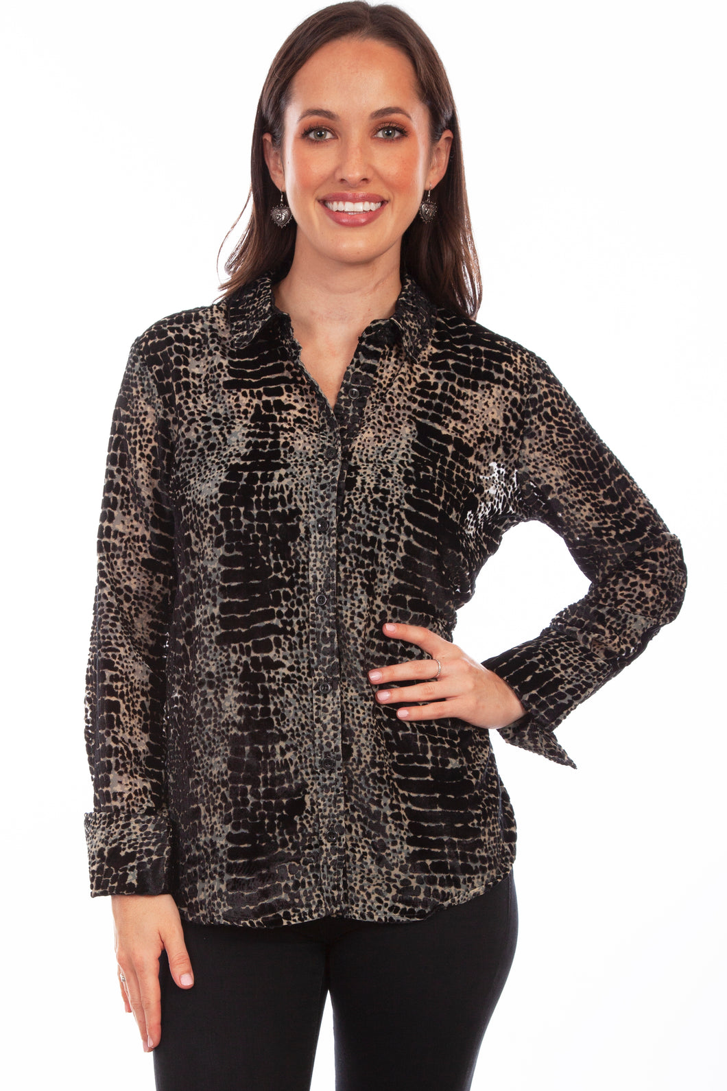SCULLY- VELVET ANIMAL PRINT BLOUSE