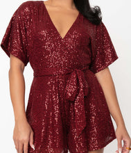 Load image into Gallery viewer, UNIQUE VINTAGE- BURGUNDY SEQUIN ROMPER
