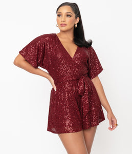 UNIQUE VINTAGE- BURGUNDY SEQUIN ROMPER