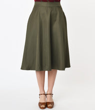 Load image into Gallery viewer, UNIQUE VINTAGE- KHAKI GREEN SWING SKIRT
