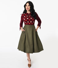 Load image into Gallery viewer, UNIQUE VINTAGE- KHAKI GREEN SWING SKIRT
