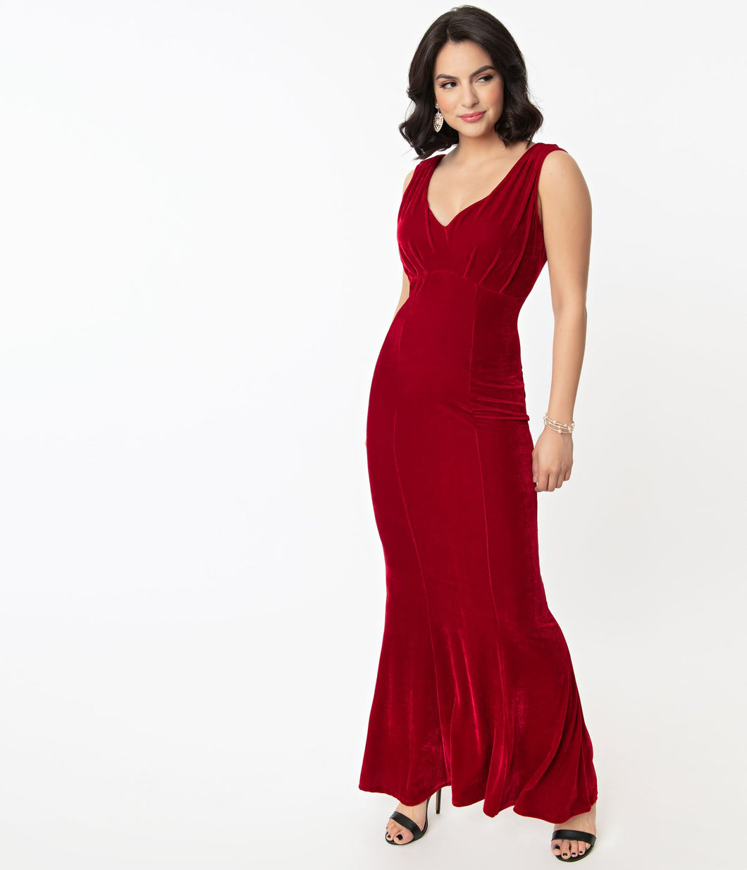 Classy Solid Long V-Neck Velvet gown For Women