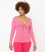 Load image into Gallery viewer, UNIQUE VINTAGE- HOT PINK STRIPE TOP

