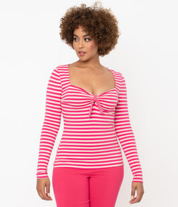 UNIQUE VINTAGE- HOT PINK STRIPE TOP