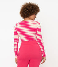 Load image into Gallery viewer, UNIQUE VINTAGE- HOT PINK STRIPE TOP
