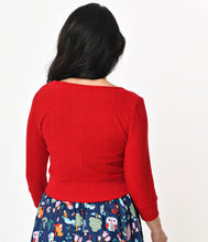 Load image into Gallery viewer, UNIQUE VINTAGE- RED CABLE KNIT CARDIGAN TOP

