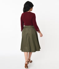 Load image into Gallery viewer, UNIQUE VINTAGE- KHAKI GREEN SWING SKIRT
