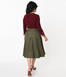 UNIQUE VINTAGE- KHAKI GREEN SWING SKIRT