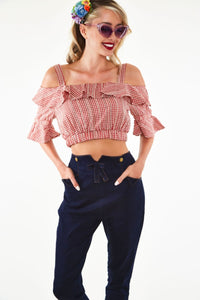 FINAL SALE VOODOO VIXEN- RED GINGHAM CROP TOP