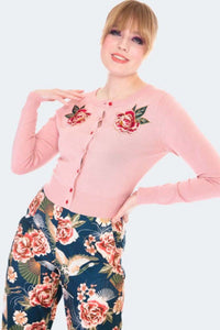 VOODOO VIXEN- PINK EMBROIDERED ROSE CARDIGAN