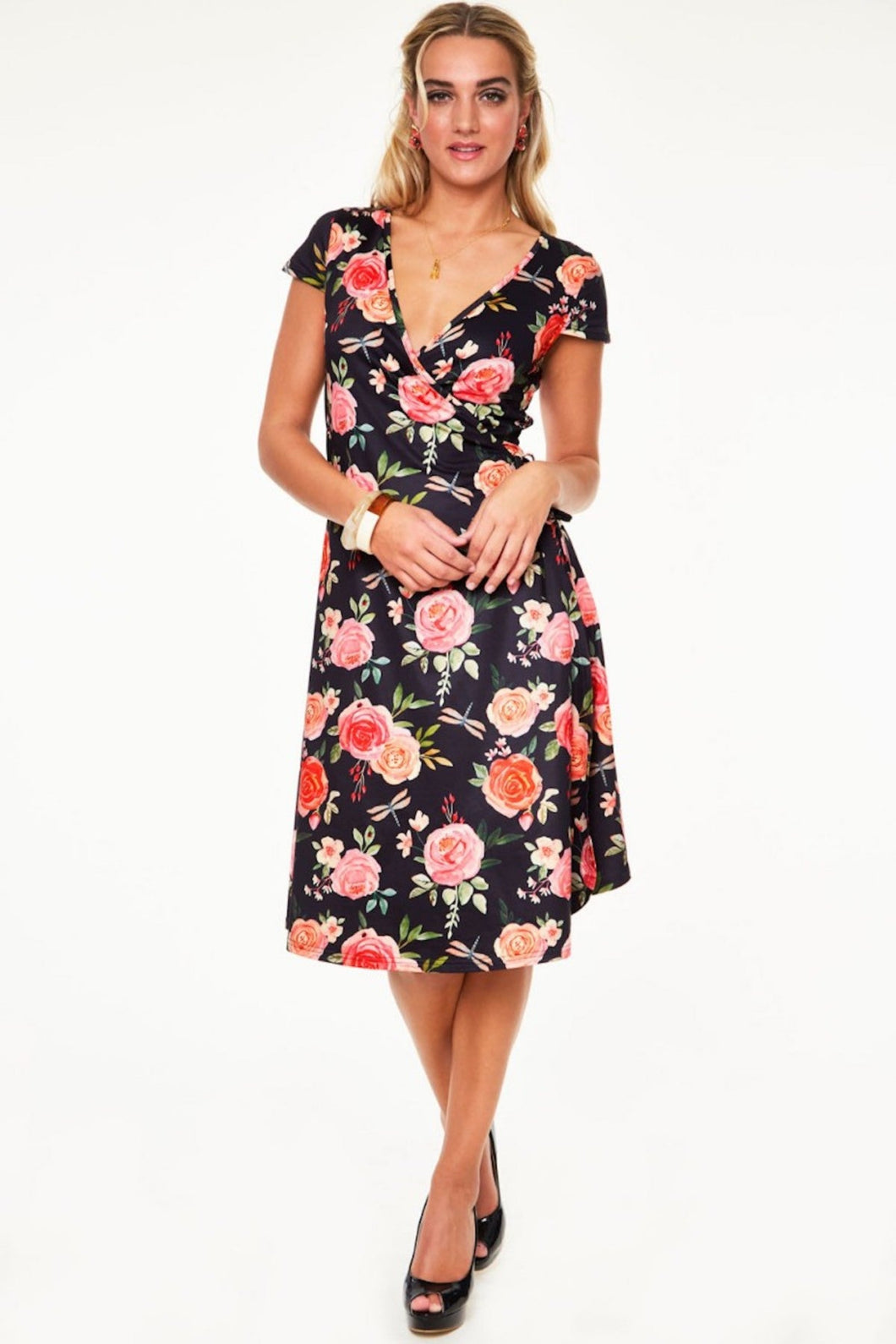 VOODOO VIXEN- ROSE FLORAL WRAP DRESS
